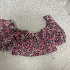 For Love And Lemons Floral Crop Top - Pink and Green